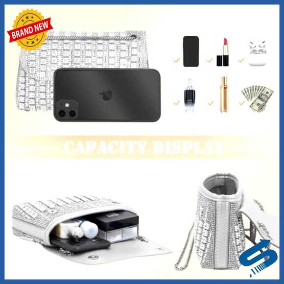 Sparkling Rhinestone Evening Clutch Purse Elegant Formal Dinner Party Wear - Picture 5 of 7